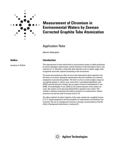 Agilent SpectrAA-30 Measurement of Chromium in Environmental Waters by Zeeman Corrected Graphite Tube Atomization Applic - cover page