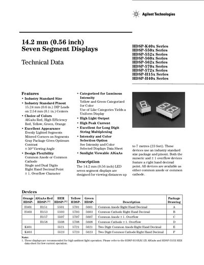 Agilent Technologies HDSP-K40x Series HDSP-550x Series HDSP-552x Series HDSP-560x Series HDSP-562x Series HDSP-570x Series HDSP-572x Series HDSP-H15x Series HDSP-H40x Series technology handbook - cover page