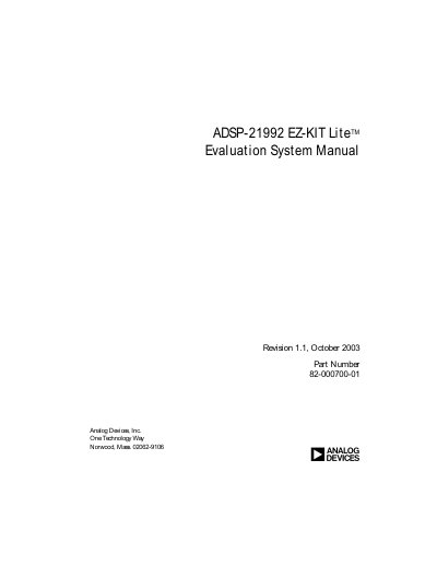 Analog Devices ADSP-21992 EZ-KIT Lite Evaluation System Manual