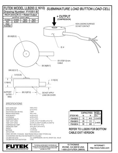 Futek LLB200 (L1610) Load Cell Data Sheet - cover page