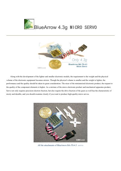 BlueArrow BA-TS-4.3 Micro Servo Product Leaflet - cover page