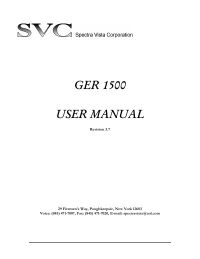 Spectra Vista GER 1500 Spectroradiometer User Manual