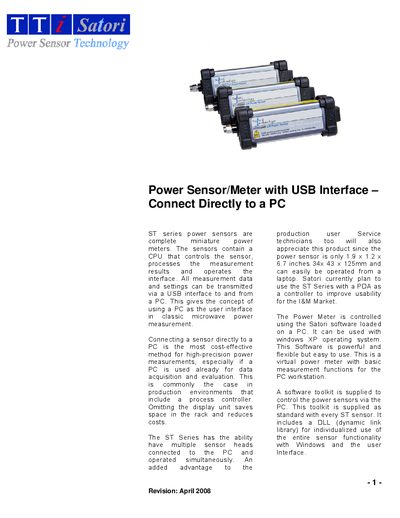 Satori ST Series Power Sensor USB Interface Datasheet - cover page