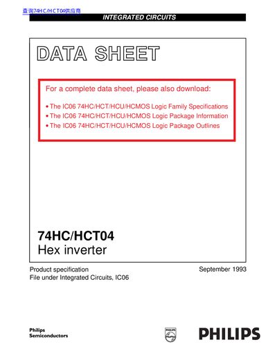 Philips 74HC/HCT04 Hex Inverter Datasheet - cover page