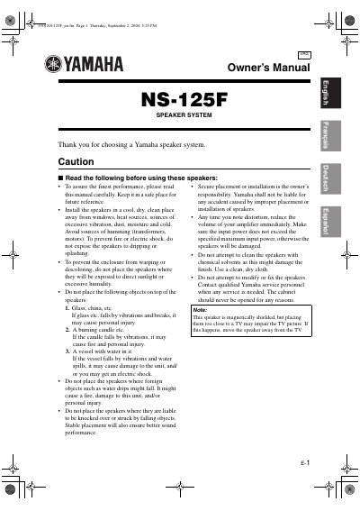 Yamaha NS-125F Speaker System Owner's Manual - cover page