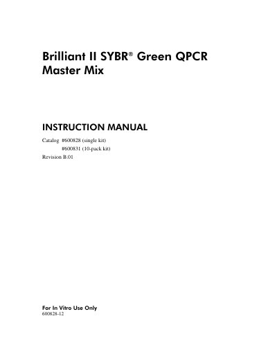 Agilent Brilliant II SYBR Green QPCR Master Mix Instruction Manual - cover page