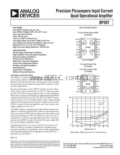 Analog Devices OP497 Quad Operational Amplifier Datasheet - cover page