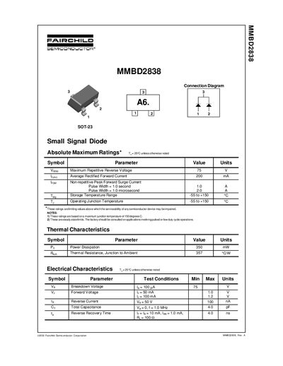 Fairchild MMBD2838 Datasheet - cover page