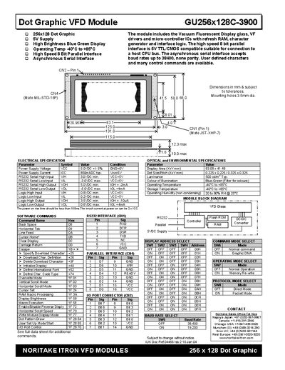Noritake Itron GU256x128C-3900 Dot Graphic VFD Module Datasheet - cover page