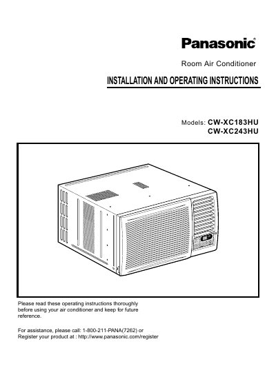 Panasonic CW-XC183HU Room Air Conditioner Installation and Operating Instructions - cover page