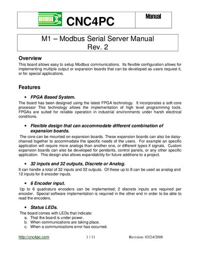 CNC4PC M1 Modbus Serial Server User Manual - cover page