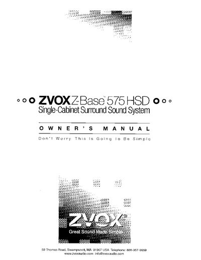 ZVOX 575 HSD Single-Cabinet Surround Sound System User Manual - cover page
