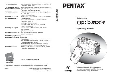 Pentax Optio MX4 Digital Camera Operating Manual - cover page