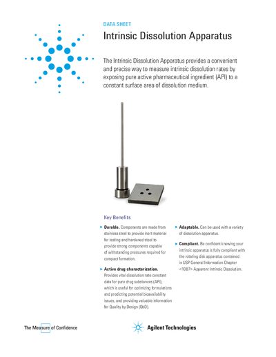 Agilent Intrinsic Dissolution Apparatus Datasheet - cover page