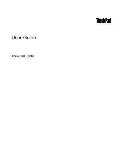 Lenovo ThinkPad Tablet User Guide - cover page