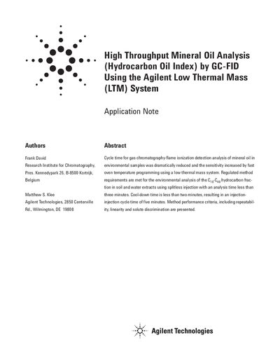 Agilent 7890A LTM System Mineral Oil Analysis Application Note - cover page