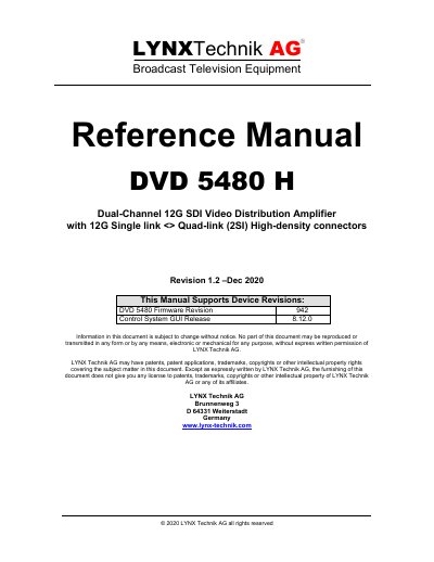 LYNX Technik AG DVD 5480 H Reference Manual