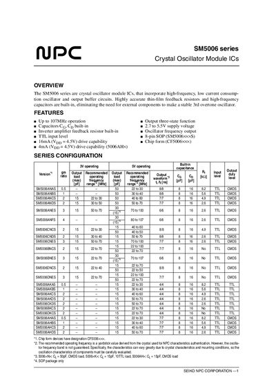 Seiko NPC SM5006 Series Crystal Oscillator Module ICs Datasheet - cover page