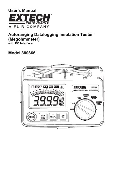 Extech Model 380366 Autoranging Datalogging Insulation Tester User's Manual - cover page