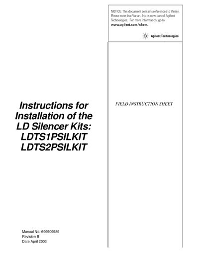 Varian LDTS1PSILKIT LDTS2PSILKIT Installation Instructions - cover page
