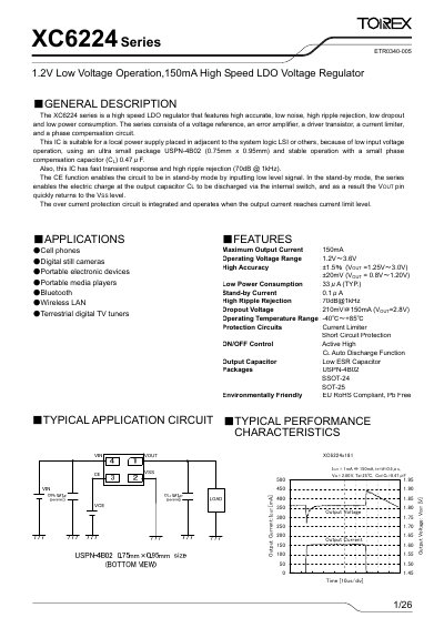 Torex XC6224 Series Low Voltage LDO Voltage Regulator Datasheet - cover page