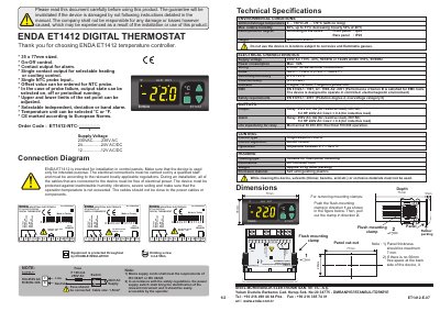 ENDA ET1412 Digital Thermostat Installation and Operation Manual - cover page