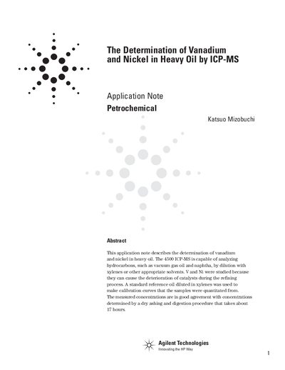 Agilent 4500 ICP-MS Application Note for Determining Vanadium and Nickel in Heavy Oil - cover page