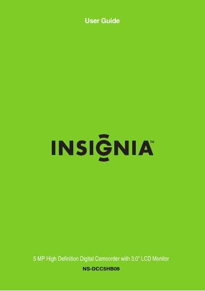 Insignia NS-DCC5HB09 Camcorder User Manual - cover page