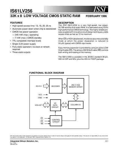 ISSI IS61LV256 Datasheet - cover page
