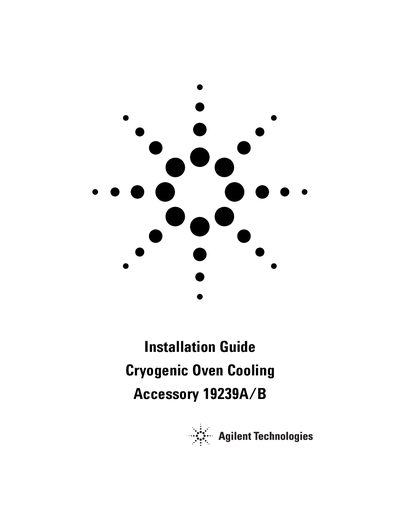 Agilent Technologies 19239A/B Cryogenic Oven Cooling Installation Guide - cover page