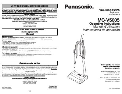 Panasonic MC-V5005 Vacuum Cleaner Operating Instructions - cover page