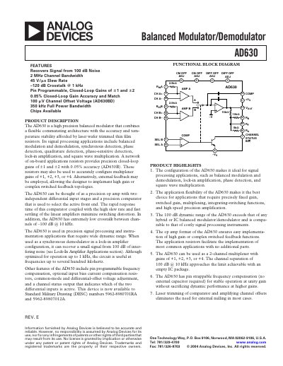 Analog Devices AD630 Datasheet - cover page