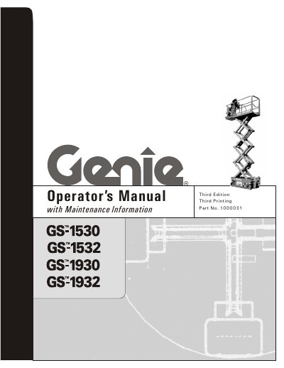 Genie GS-1530/1532/1930/1932 Aerial Work Platform Operator's Manual - cover page