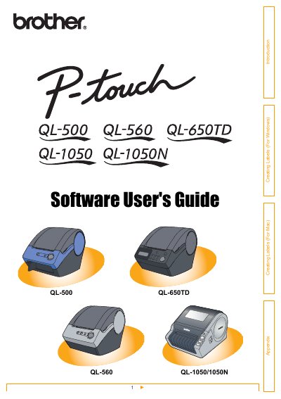 Brother QL-500/QL-560/QL-650TD/QL-1050/QL-1050N Label Printer User Manual - cover page