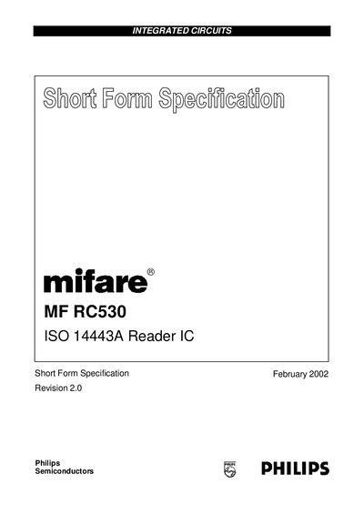 Philips MF RC530 ISO 14443A Reader IC Datasheet - cover page
