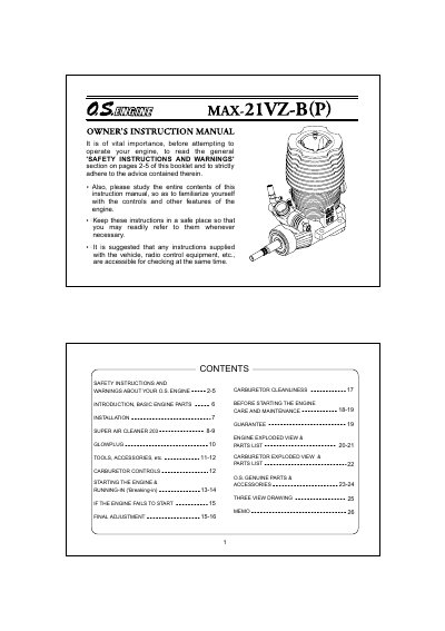 O.S. MAX-21VZ-B(P) Owner's Instruction Manual - cover page