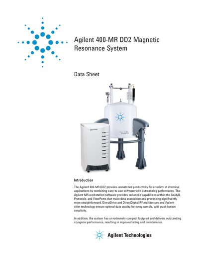 Agilent 400-MR DD2 Magnetic Resonance System Data Sheet - cover page