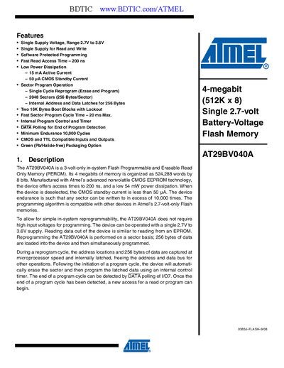Atmel AT29BV040A Datasheet - cover page