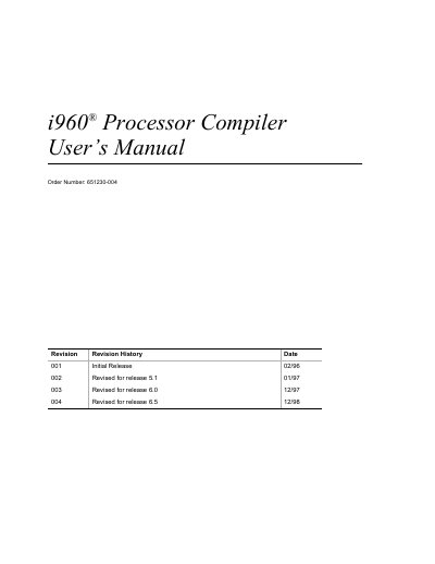 Intel i960 Processor Compiler User's Manual - cover page