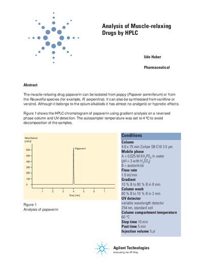 Agilent 5968-1112E Analysis of Muscle-relaxing Drugs by HPLC Application Note - cover page