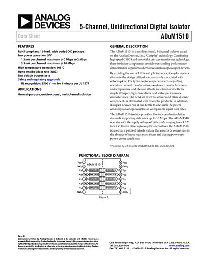 Analog Devices ADuM1510 Digital Isolator Product Handbook - cover page