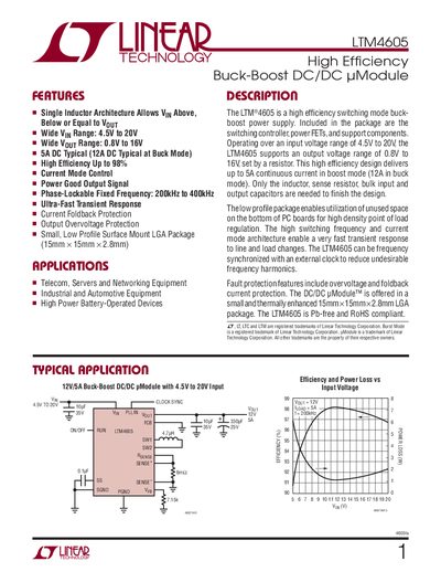 Linear Technology LTM4605 Buck‑Boost DC/DC Module Datasheet - cover page