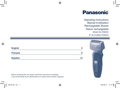 Panasonic ES8224 Rechargeable Shaver Operating Instructions - cover page
