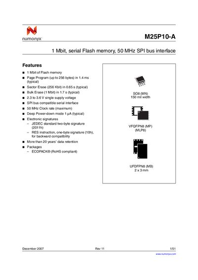 Numonyx M25P10-A Serial Flash Memory Handbook - cover page