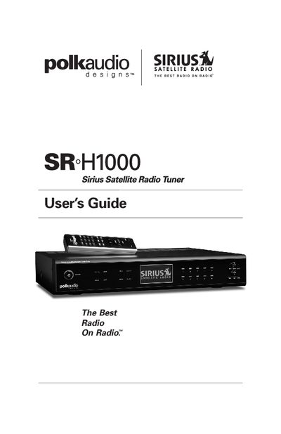 Polk Audio Designs SR-H1000 Sirius Satellite Radio Tuner User's Guide - cover page