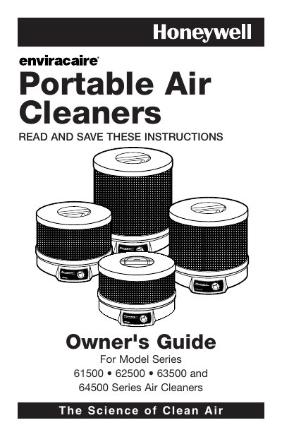 Honeywell 61500/62500/63500/64500 Series Portable Air Cleaners Owner's Guide - cover page