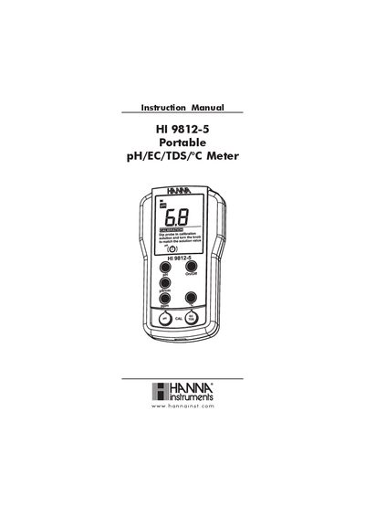 Hanna Instruments HI 9812-5 Portable pH/EC/TDS/°C Meter Instruction Manual - cover page