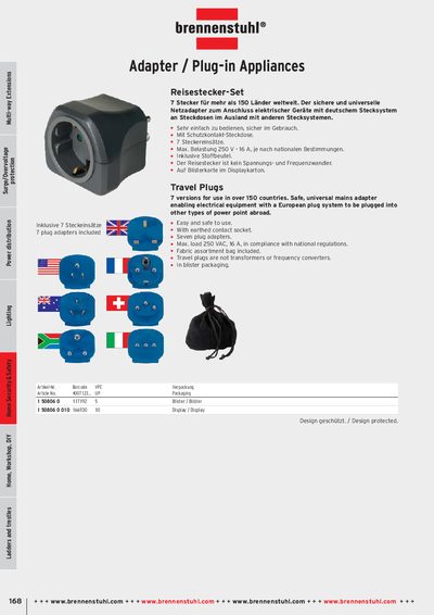 Brennenstuhl Reisestecker-Set Travel Plug Adapter Product Leaflet - cover page