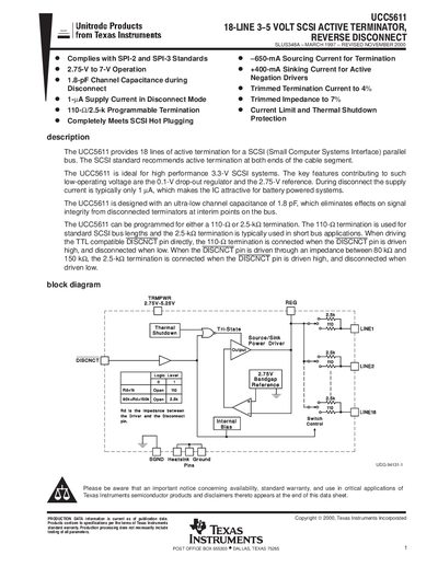 Texas Instruments UCC5611 SCSI Active Terminator Datasheet - cover page