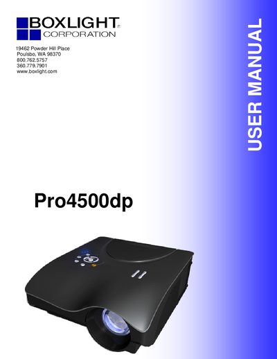 Boxlight Pro4500dp DLP Projector User's Manual - cover page